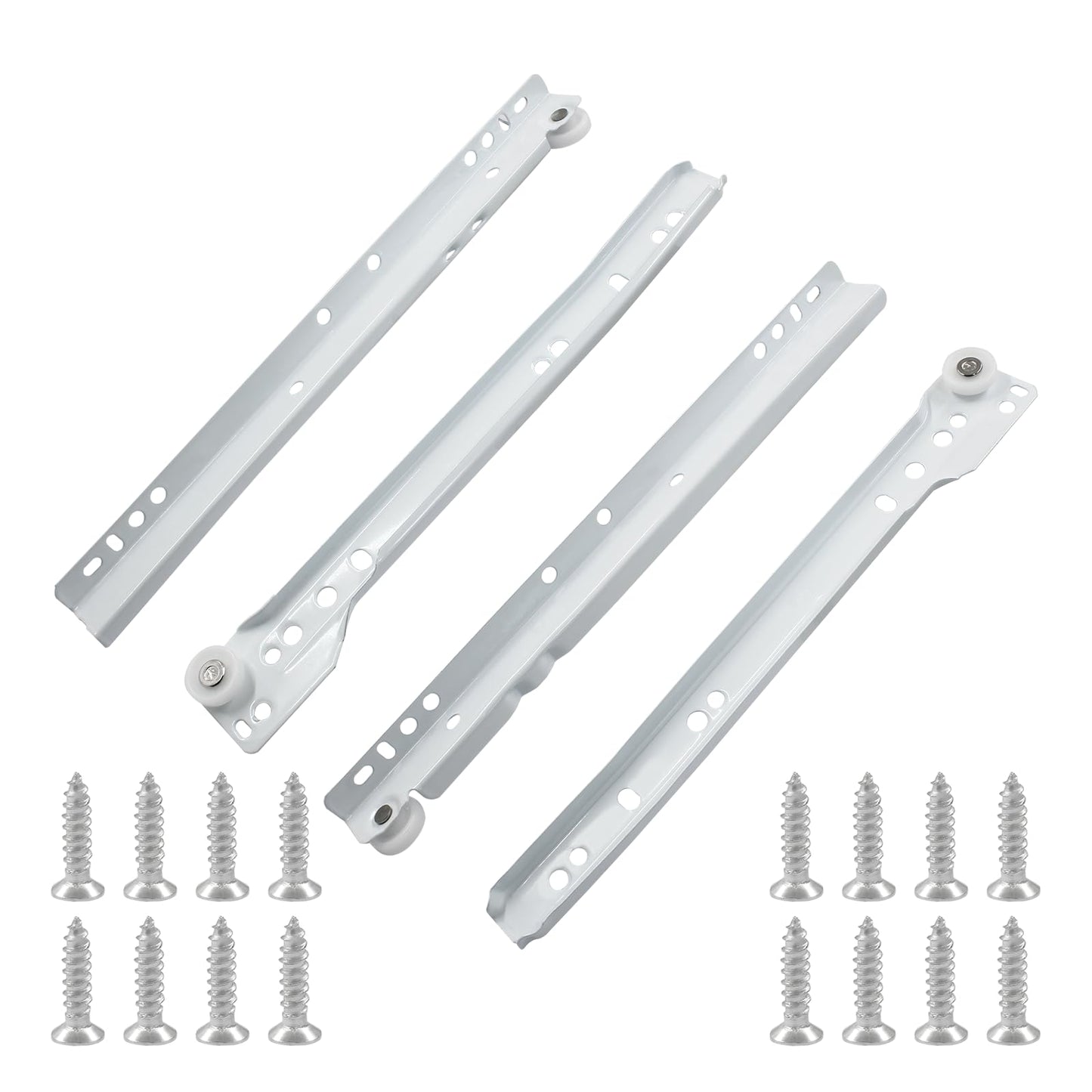 Suiwotin 1 Pair 10 Inch Drawer Slides, White Coated Steel Drawer Track, Removable Bottom Mount Drawer Rails with Smooth Sliding Nylon Wheels