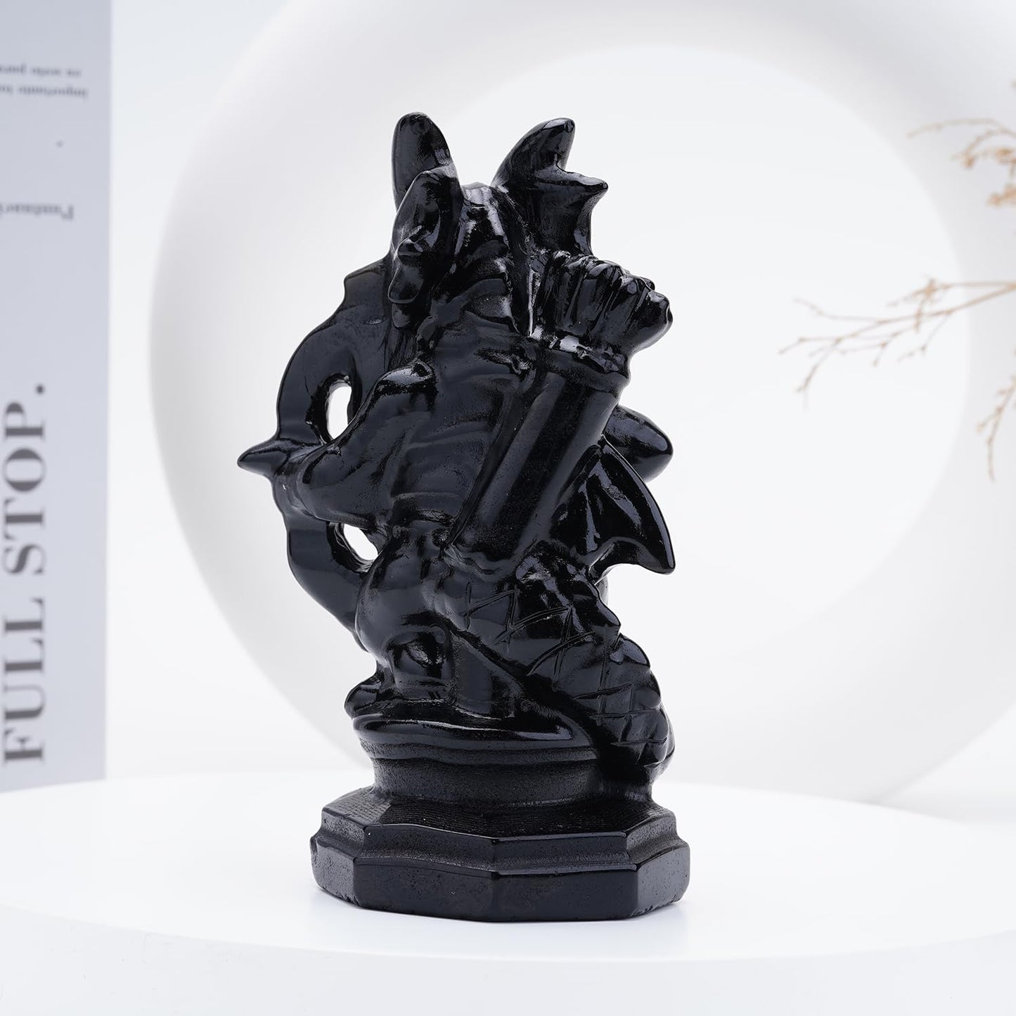 Bmuafry Natural Dragon Crystal Sculptures and Statues Hand Carved Reiki Healing Stone Statue Healing Home Office Art Room Decoration Collectible Ornaments (Obsidian, Archery Dragon)