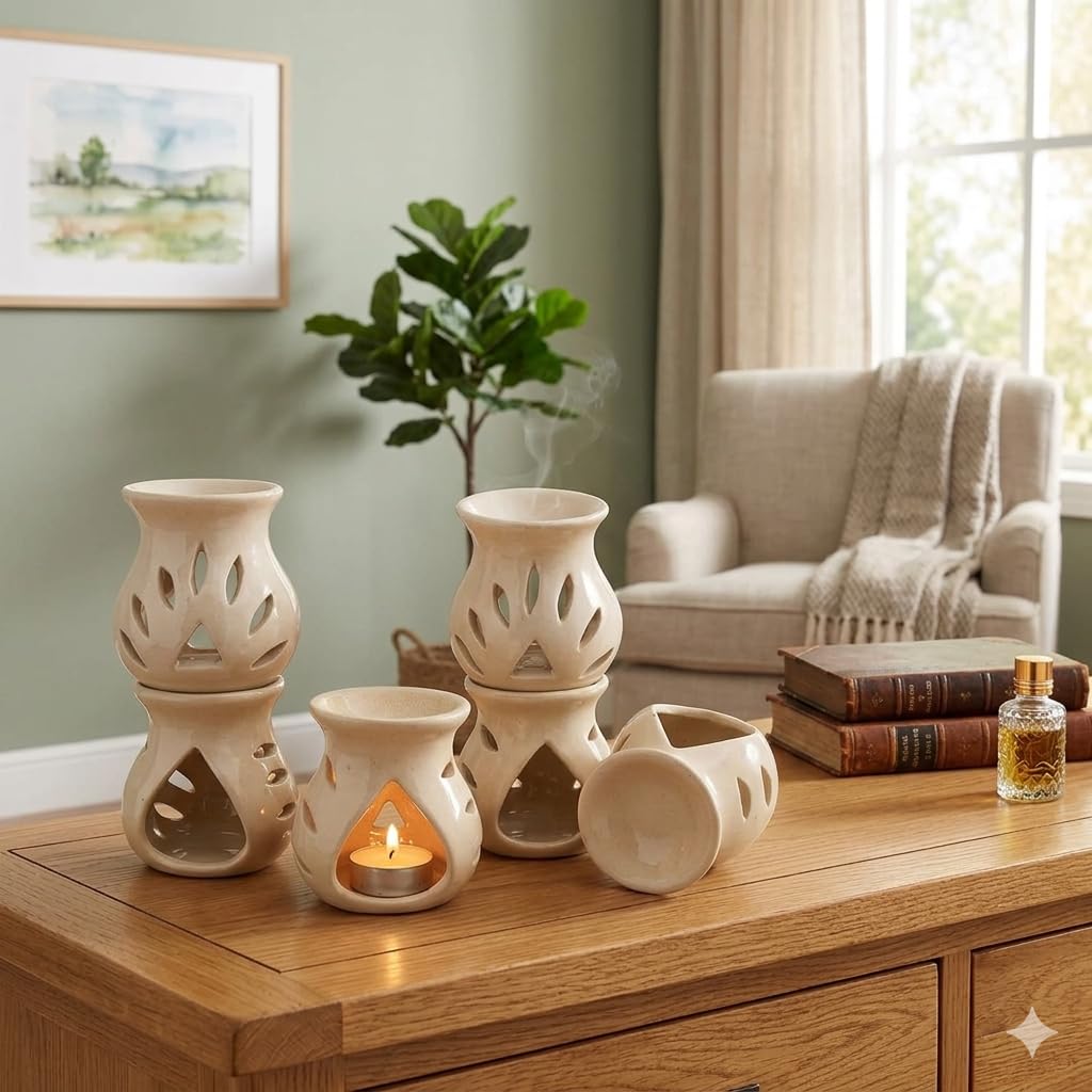 Ceramic Essential Oil Burner and Wax Melt Warmer, Aromatherapy Aroma Diffuser, Candle Tealight Holder Home Bedroom Decor Christmas Housewarming Gift 9x8x7 cm