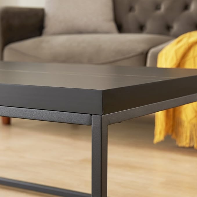 CENSI Modern Square End Table, Extra Thick 1.6" Wood Top & Metal Frame