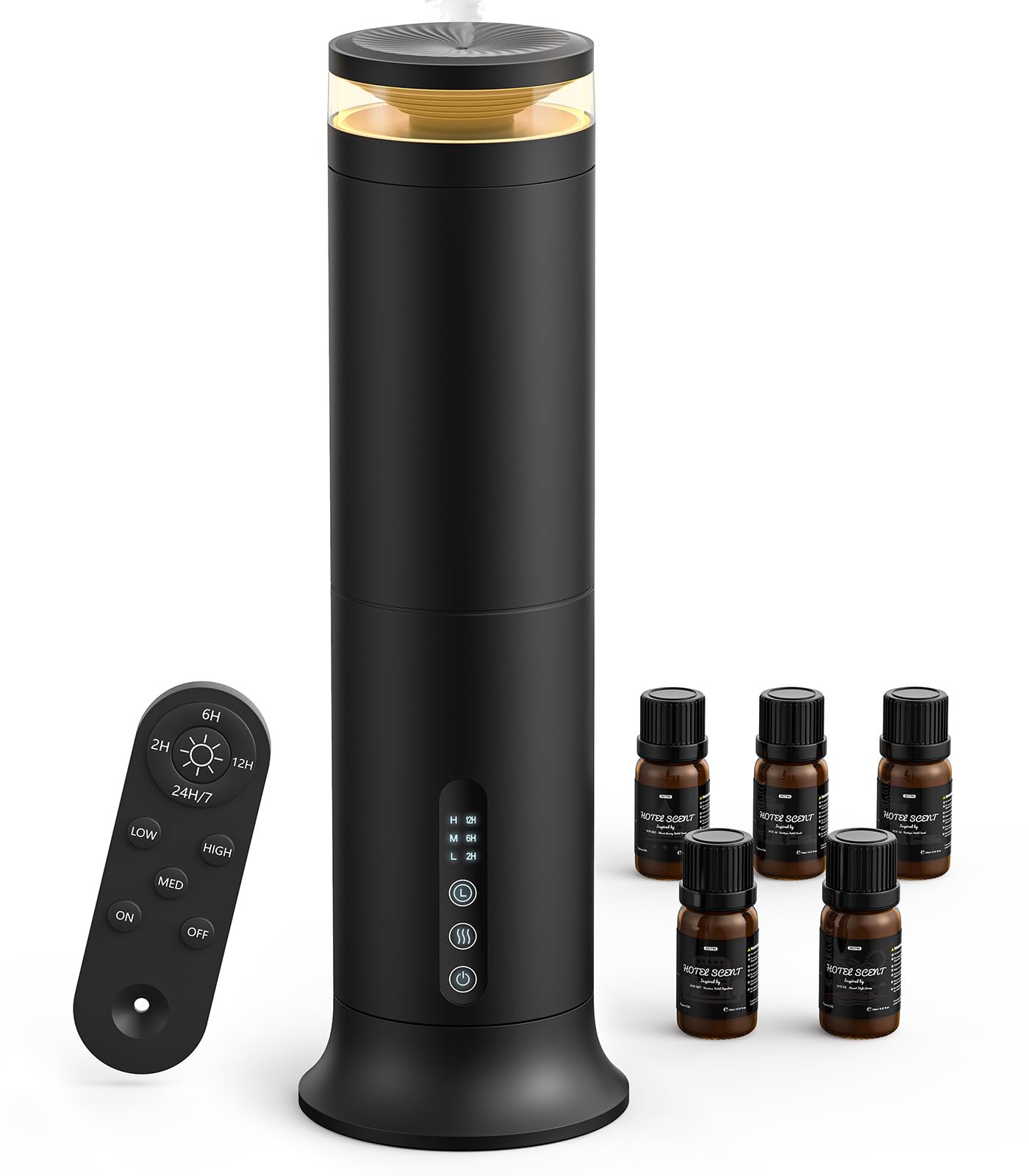 Waterless Diffuser with 5 Hotel-inspried Scent Oil Set - Cold Air Diffuser Up to 2000 Sq.ft for Large Home Office Hotels and Spas, Remote & Panel Control, 4 Timer 3 Scent Intensity Models, 3.4 fl oz