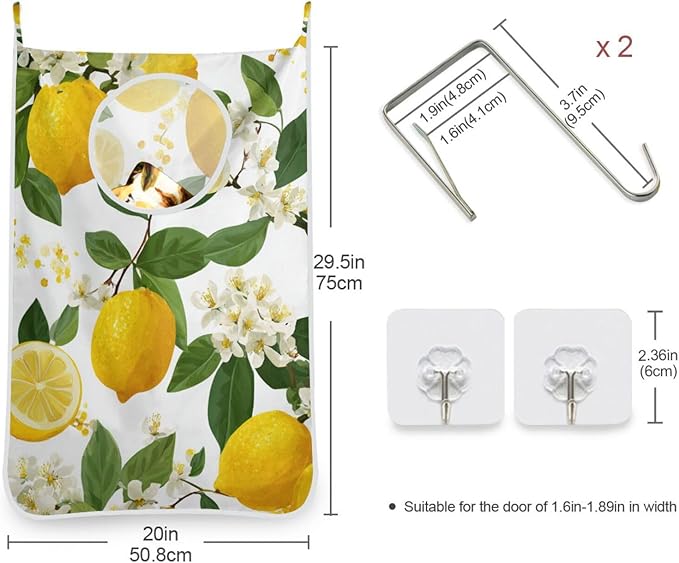 Lemon Branch Flower Hanging Laundry Hamper Door Hampers Bag Basket