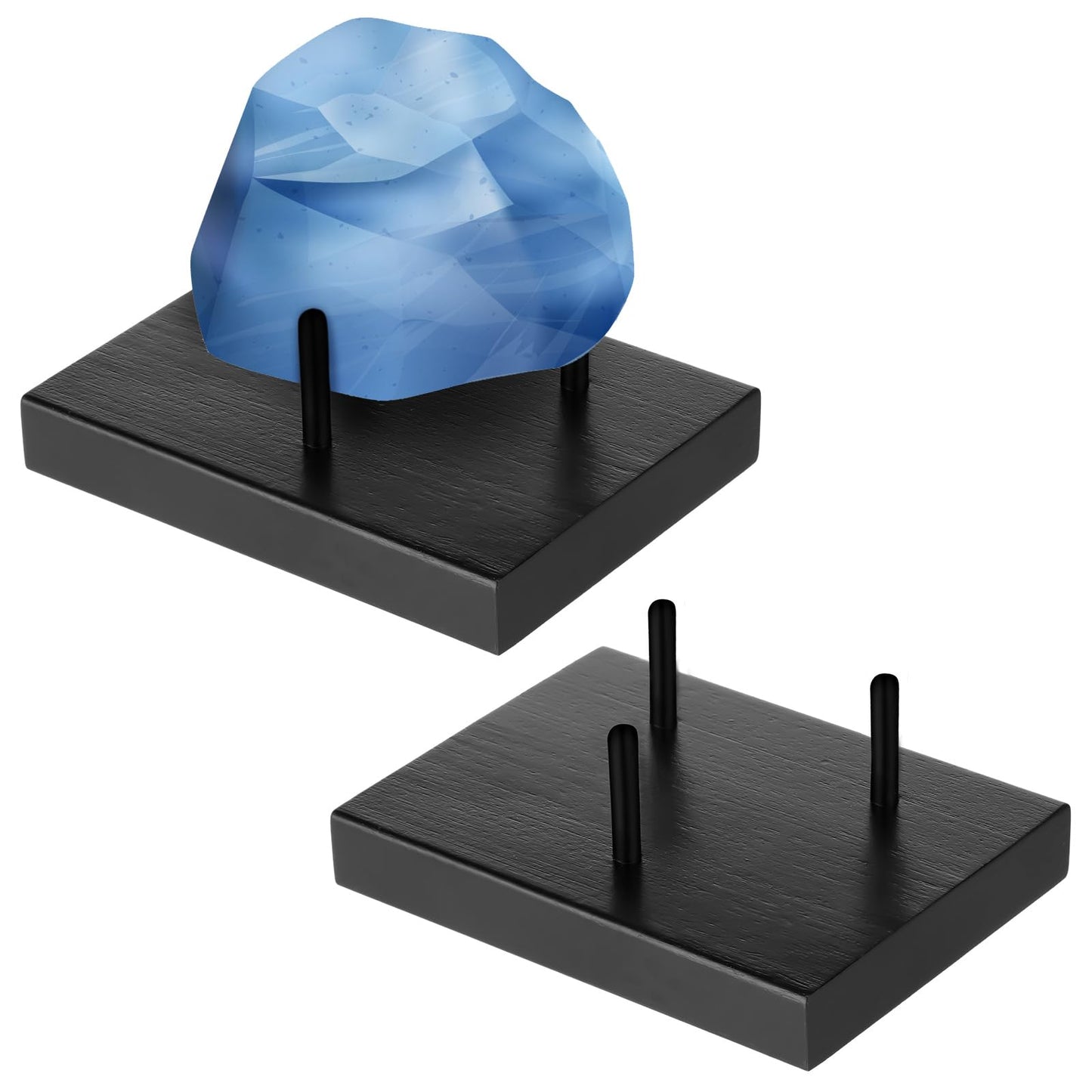 CroBlissful 2 Packs Wooden Rock Display Stand Crystal Stand Black Three Prong Rock Holders for Large Spheres Minerals Agates Fossils