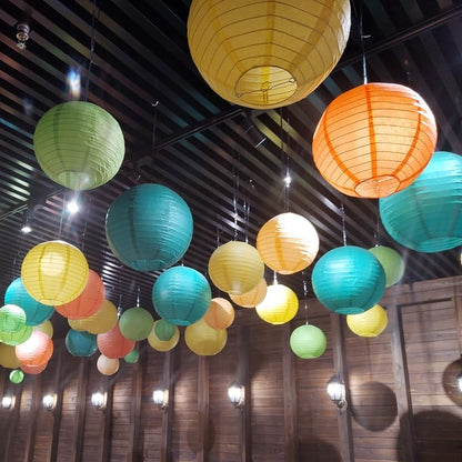 YJUQ Chinese Japanese Style Paper Lanterns, Set of 16 (Lvory, 12 inches)