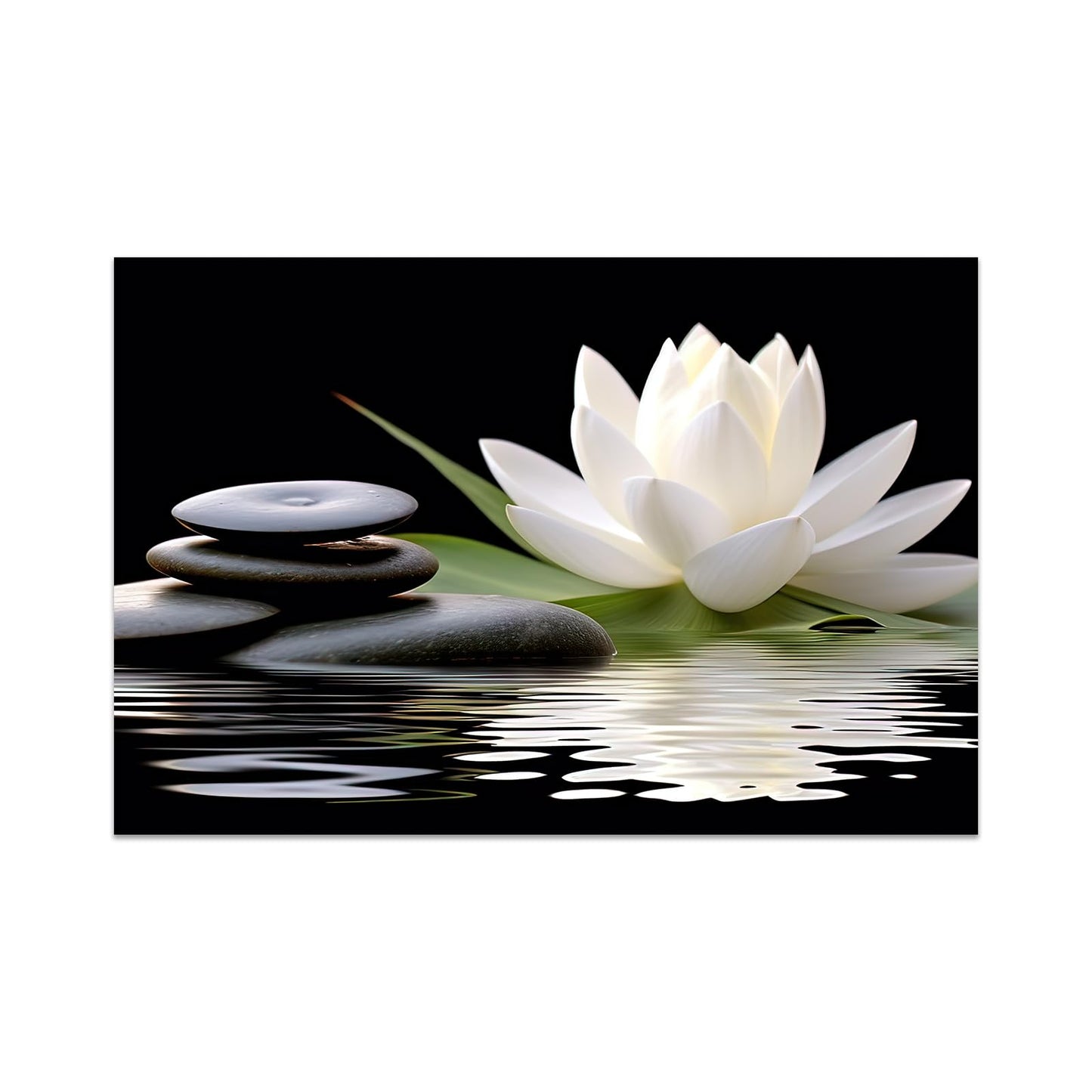 CCWACPP Zen Canvas Wall Art White Lotus Bloom in Water Picture Flowers Stone Spa Painting for Yoga Meditation Room Bathroom Prints Wall Decor Frame (Zen - 2, 16x24inch)