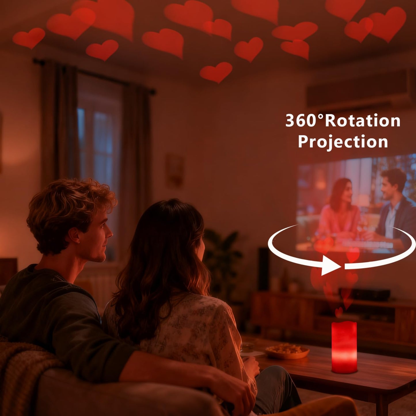 AVEKI Heart Flameless Candles Projector, Valentine's Day LED Pillar Candles with Remote and Timer, Battery Operated Romantic Projection Light for Wedding Holiday Home Decor, Gifts for Women (Love-Red)