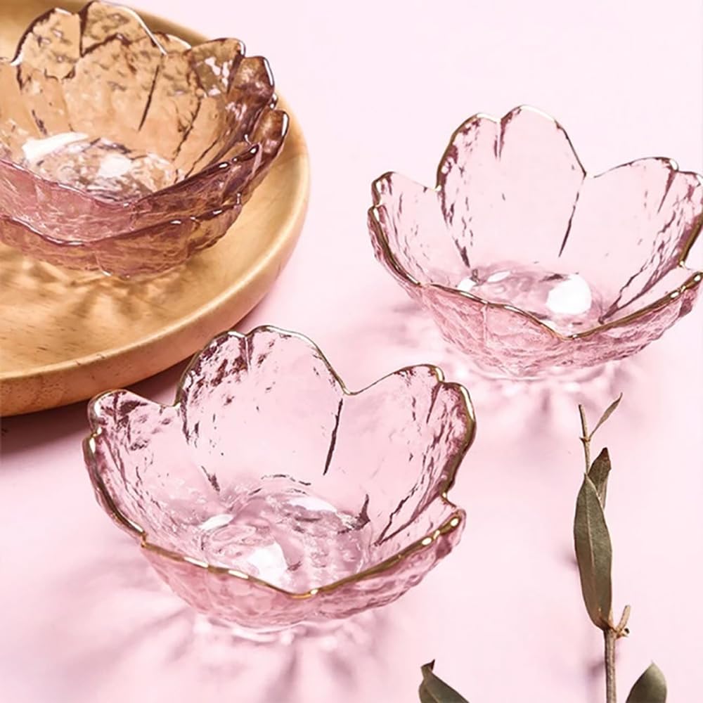 4 Pack Sakura Sauce Dishes Set, Pink Cherry Flower Crystal Glass Appetizer Plates Dipping Bowls Tasting Dishes Serving Dish Seasoning Saucers Bowl Little Bowls Ice Cream Snack Sushi Soy Condiment Dish