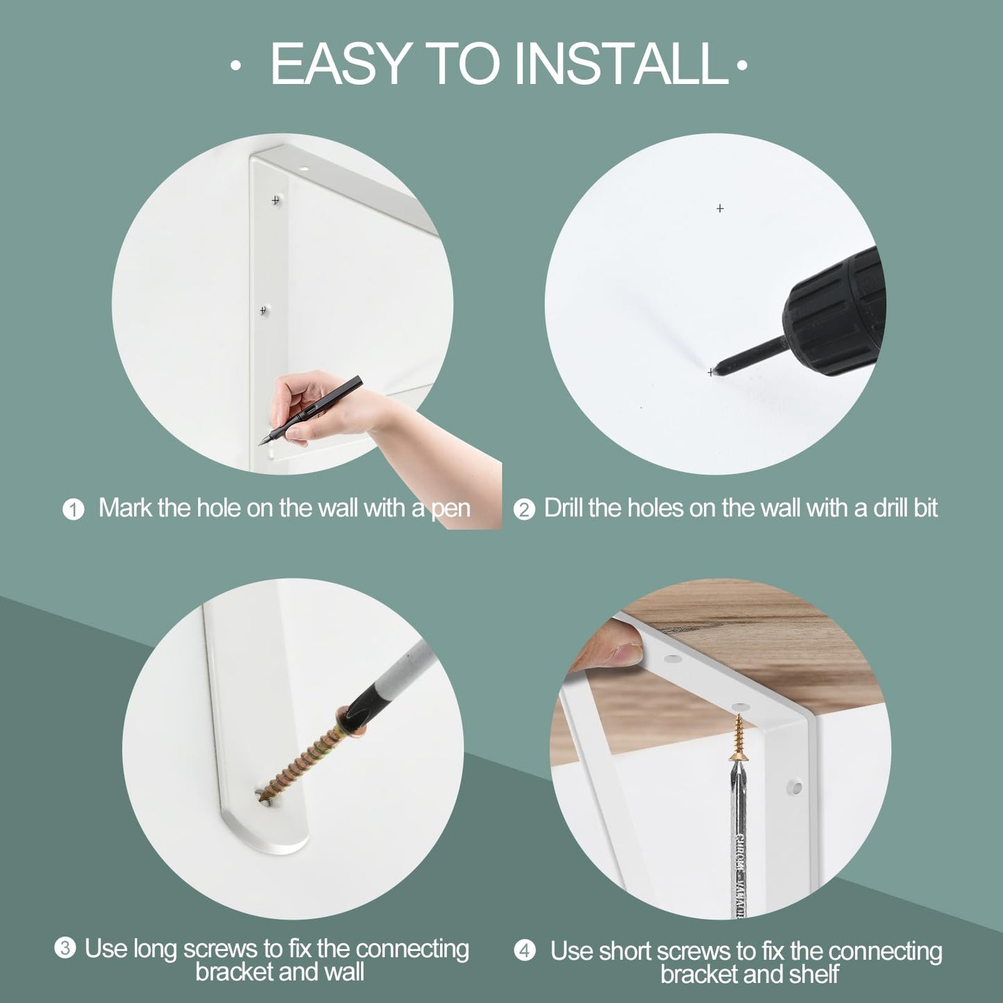 12 Pack L10 x H 8" White Heavy Duty Shelf Brackets with Screws Metal Shelf Brackets Shelf Support Angle Brackets for Shelves L Brackets Heavy Duty Floating Shelf