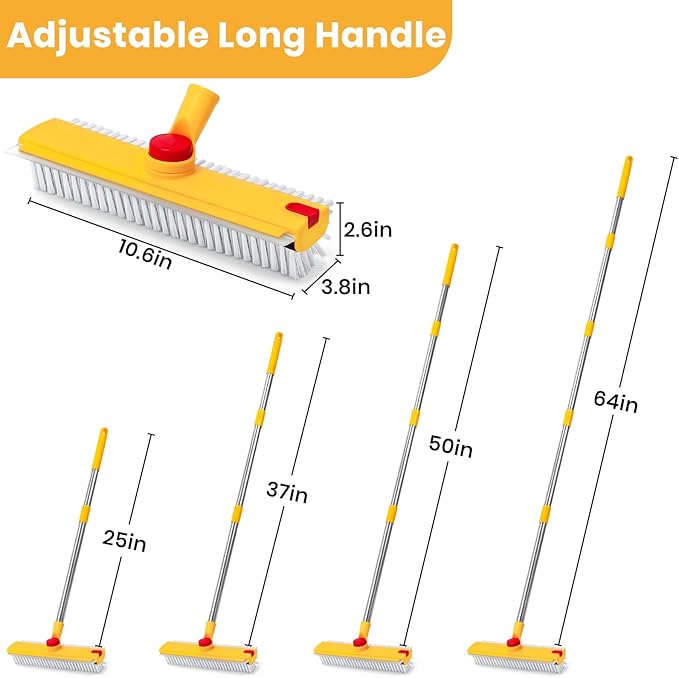 64in Floor Scrub Brush with Long Handle, 3 in 1 Hard Bristle Cleaning Brush