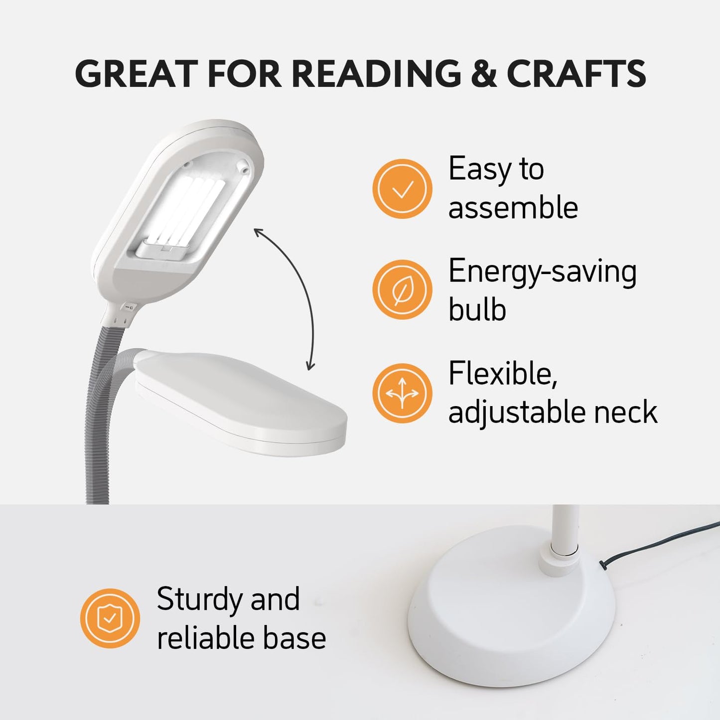 Kenley Natural Daylight Floor Lamp - Craft Light Floor Standing for Reading, Crafting, Sewing - Adjustable Gooseneck - Task Lamps for Living Room, Bedroom, Office