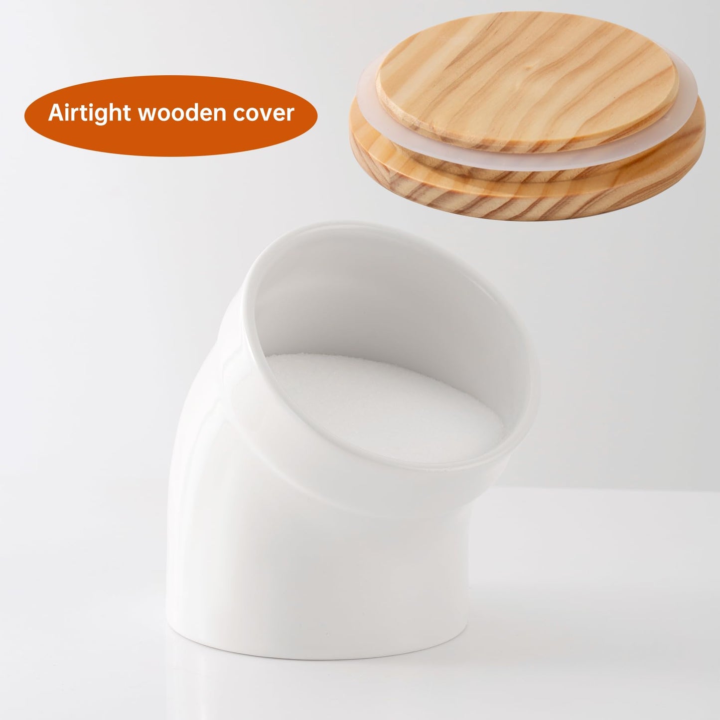 TreaHome Salt Cellar with Airtight Lid, Ceramic Salt Pig, Salt Containers for Countertop, Sealed and Moisture-Proof, Easy Access, Dishwasher Safe (White)