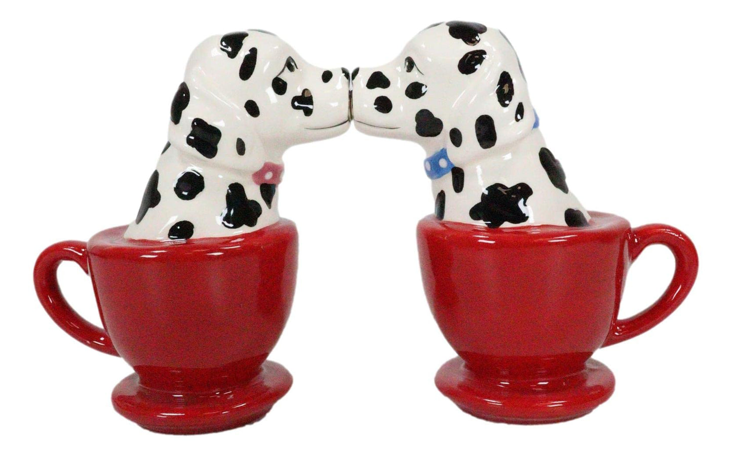 Ebros Ceramic Fire Station Teacup Dalmatian Dogs Pedigree Dog Breed in Tea Cups Salt and Pepper Shakers Figurine Set Pet Pal Pups Puppy Love Male Female Dog Decor Kitchen Dining Table Accessory