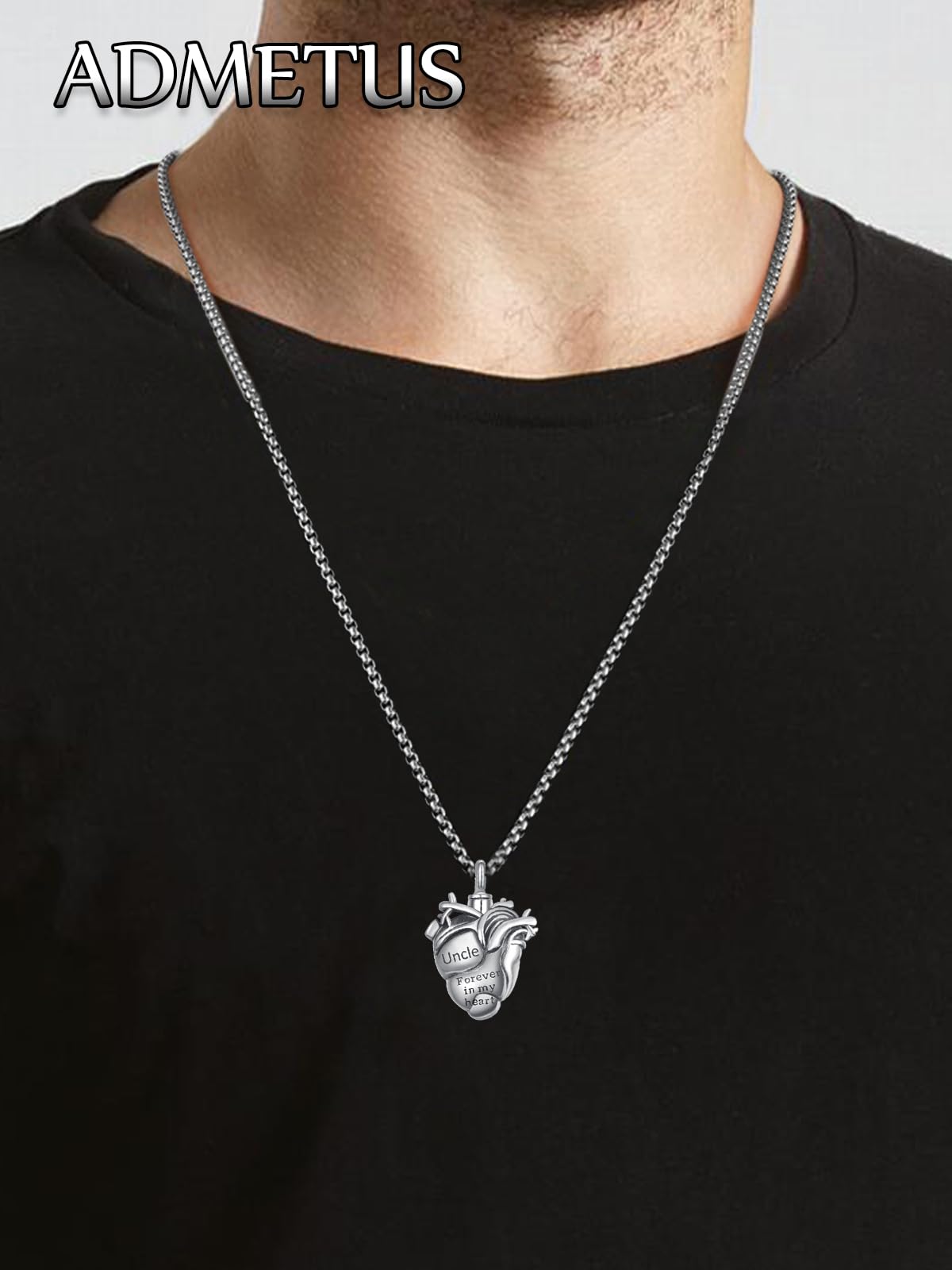 Personalized Anatomical Heart Urn Necklaces for Ashes Sterling Silver Ash Pendants Cremation Jewelry Uncle Keepsake Pendant Memorial Jewelry Gifts for Loss of Uncle