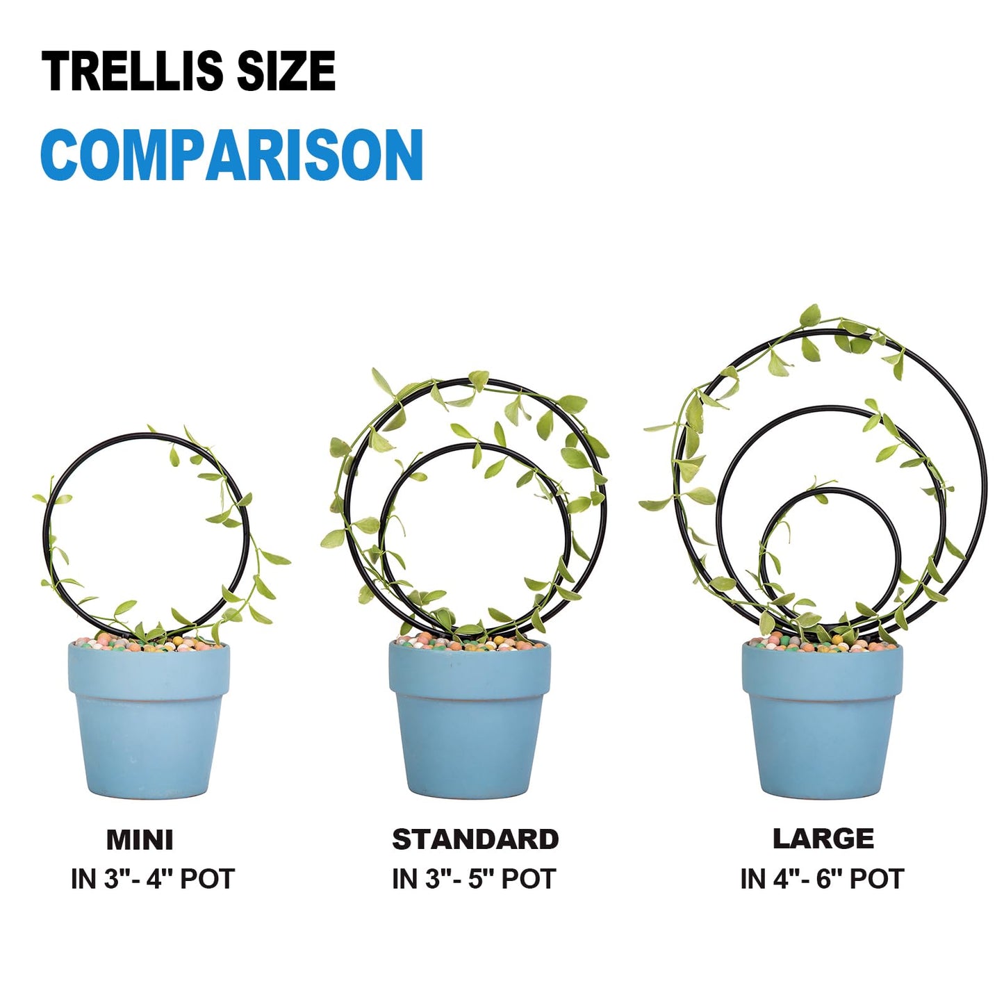YOHSNOR Hoya Trellis Set of 3 Round Climbing Plant Supports - Small, Medium, Large - Sturdy Metal for Indoor & Outdoor Potted Plants - Easy Tool-Free Assembly - Great Choice for Plant Enthusiasts