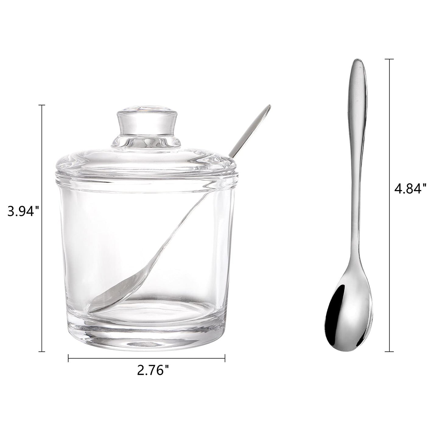 ZEAYEA Set of 2 Clear Glass Sugar Bowl, 6 Ounce Seasoning Box Condiment Pots with Spoon and Lid, Sugar Spice Salt Canister for Home Kitchen, Coffee Bar, Restaurant