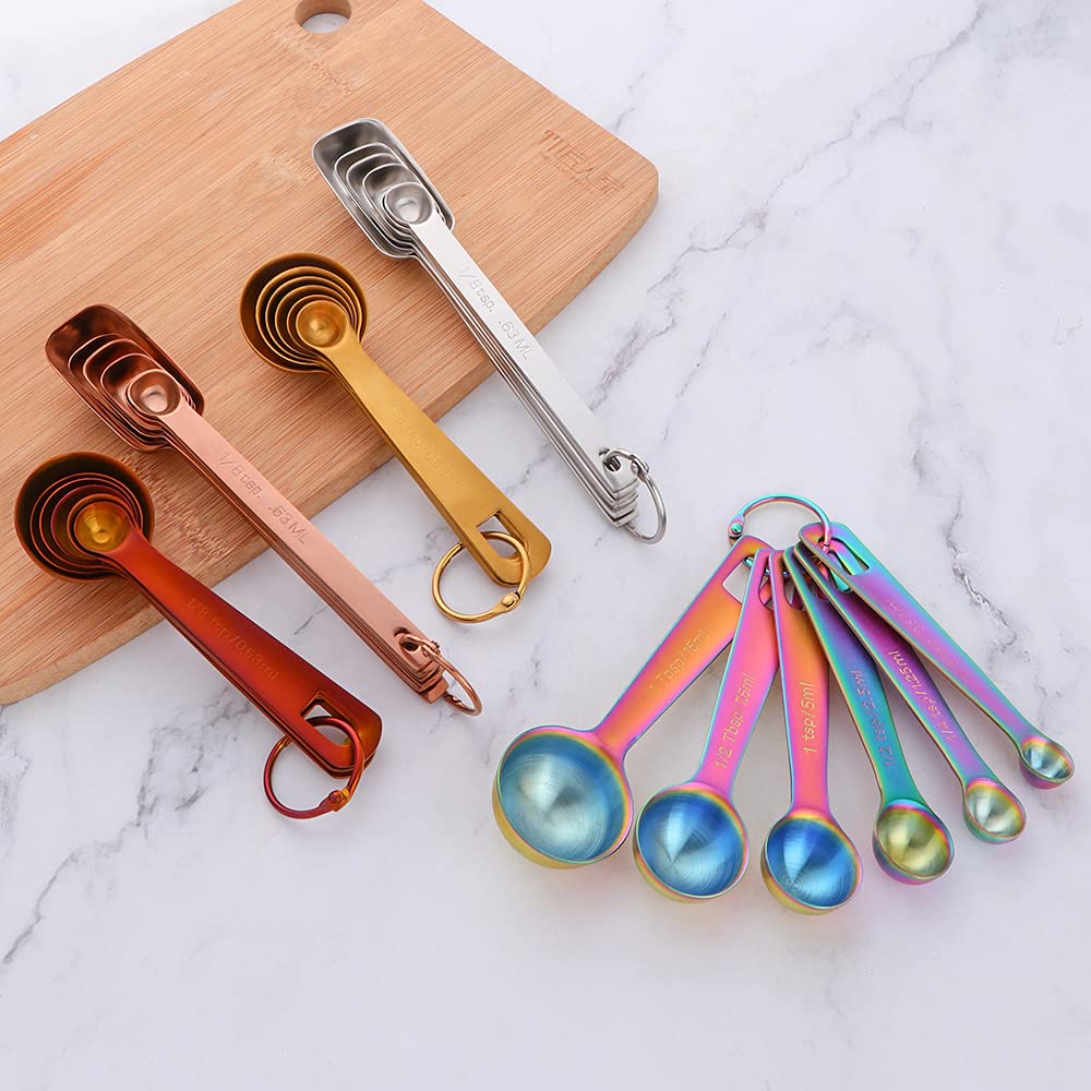 DOCBLACK Measuring Spoons, Heavy Duty 18/8 Stainless Steel Measuring Spoons Cups Set, Set of 6 for Gift Measuring Dry and Liquid Ingredients - Gold