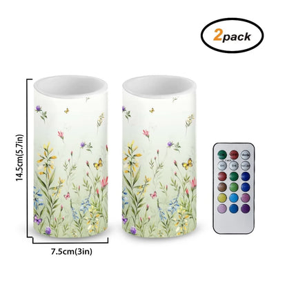 NETILGEN Flameless Candles LED Battery Operated Candles with Realistic Set of 2 with 18 Key Remote Control Timer Dancing Flame Pillar Candles for Home Beach Farmhouse, Floral Green