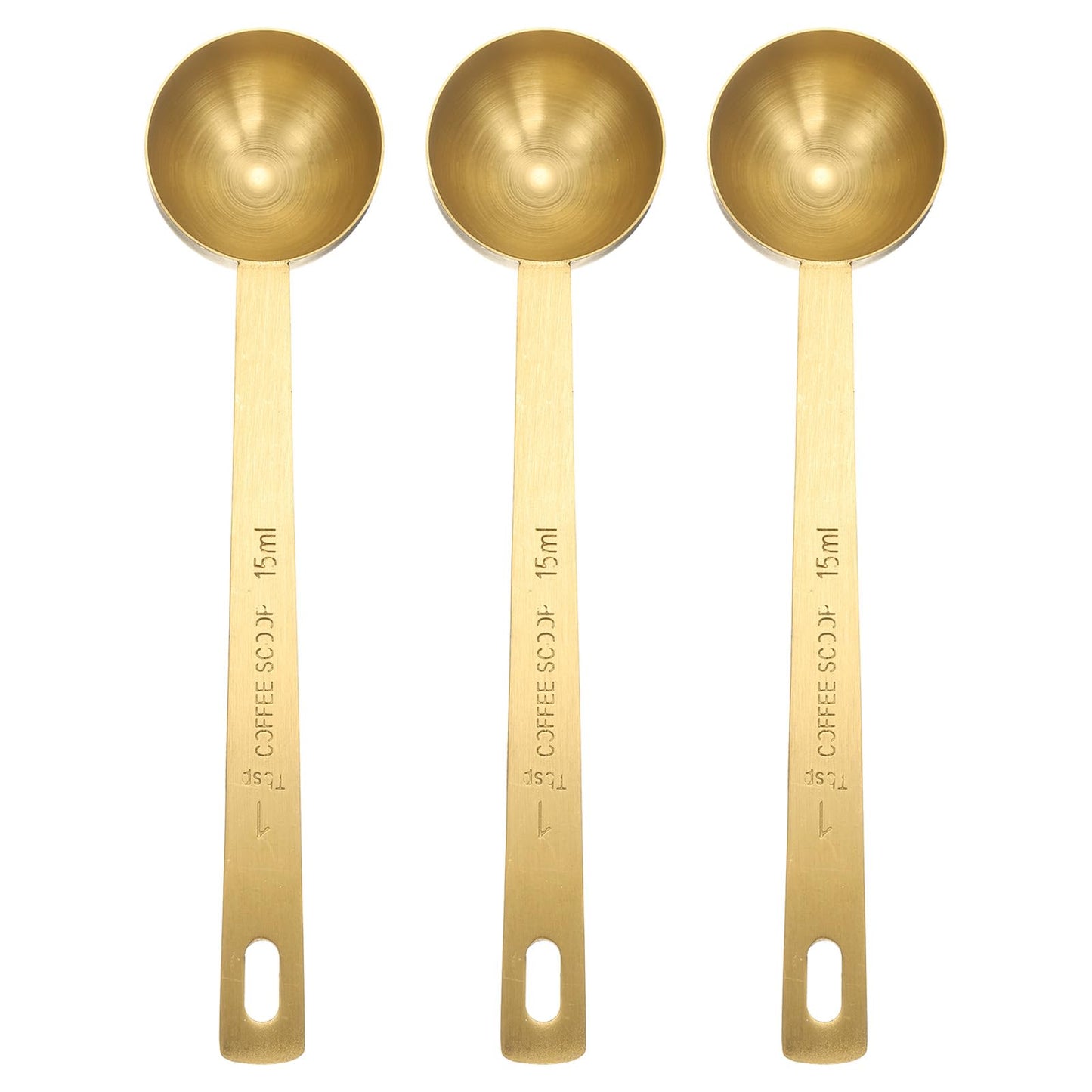 HARFINGTON 3pcs Coffee Scoop Spoon 1tbsp (3tsp, 15ml) 304 Stainless Steel Long Handle Teaspoon/Tablespoon Measuring Spoons Scoops for Tea Sugar Kitchen, Gold