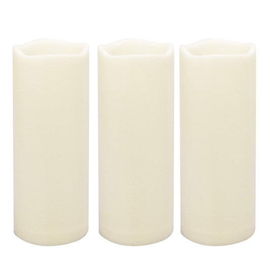 Large Outdoor Waterproof White Flameless Candles with Timer Big Battery Operated Plastic LED Pillar Candles for Garden Patio Home Wedding Party Decorations Flickering Electric Lights 3”x8” 3 Pack