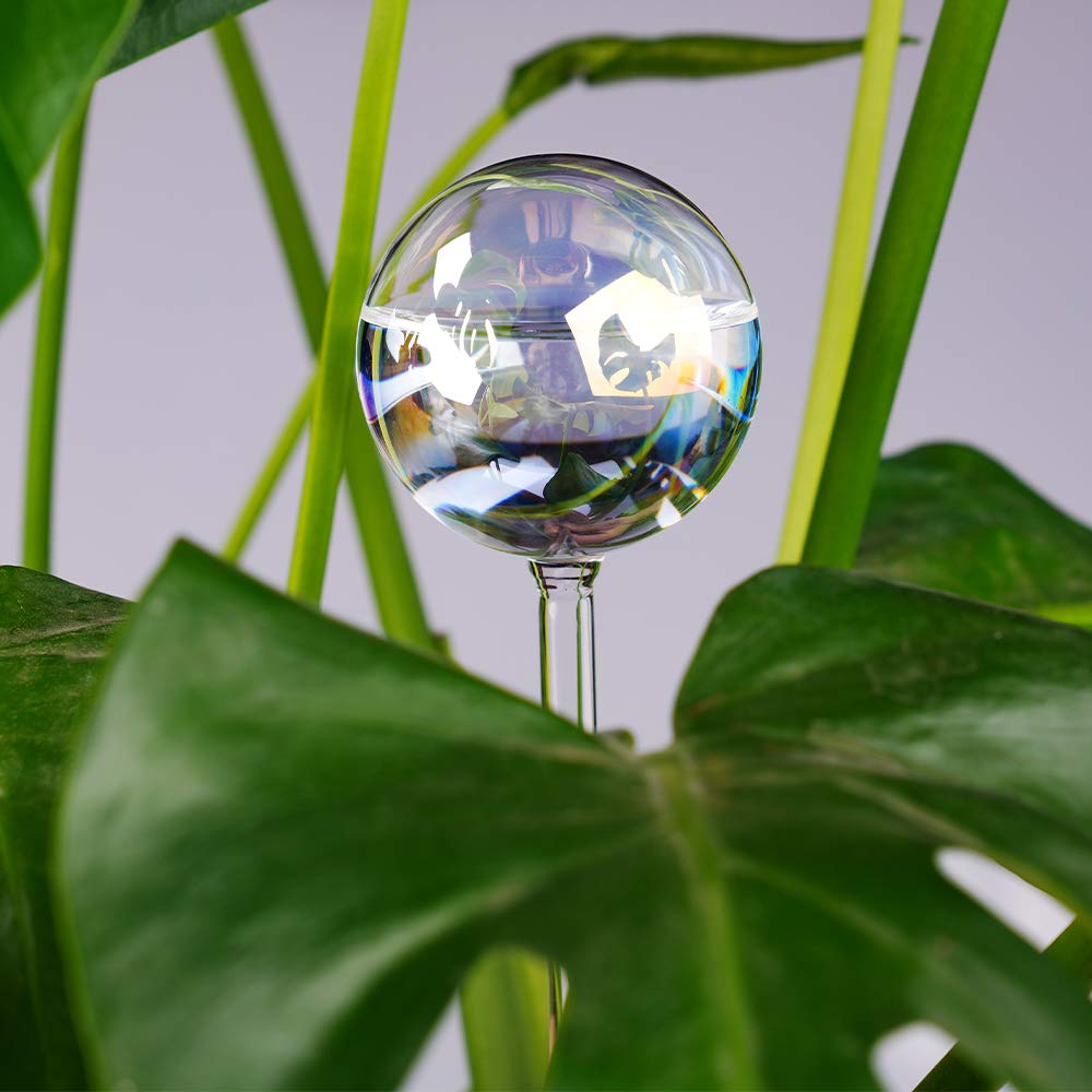 [2 PCS] Light Iridescent Rainbow Gradient Color Clear Glass Self-Watering System Spikes, Self Watering Globes, Self Watering Bulbs, Automatic Plant Waterer Bulbs