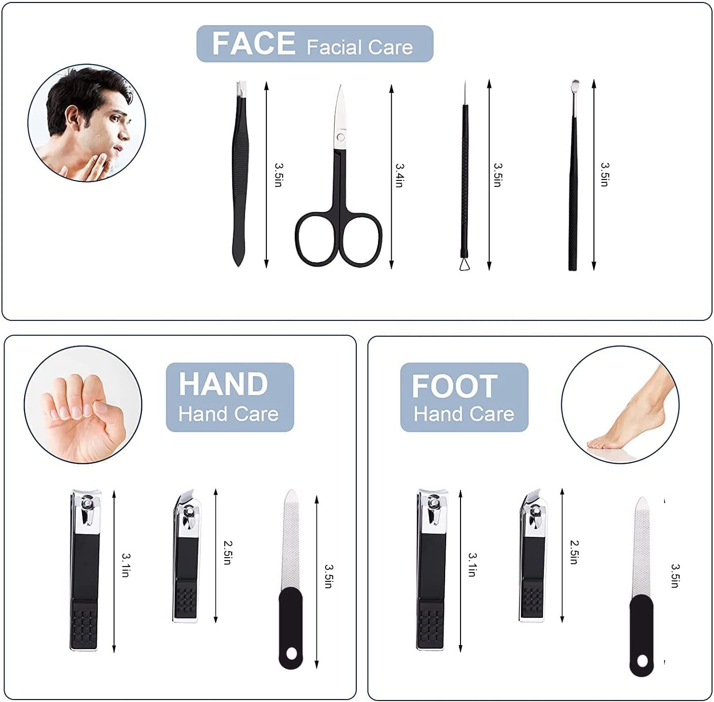 Manicure Set Personal Care Nail Clipper Kit 8Pcs Stainless Steel Manicure Kit Grooming Kit with Luxurious Travel Case Gift for Men Husband Boyfriend Parents Women Elder Patient Nail Care Tools(Black)