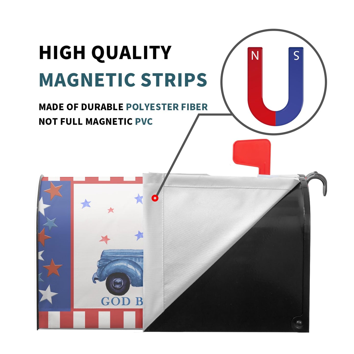 4Th of July Mailbox Cover Patriotic Memorial Day Magnetic Large Size 25.5”X21” God Bless The USA Magnetic Mailbox Wrap Red White Blue Outdoor Post Letter Box Cover for Courtyard Garden Decor