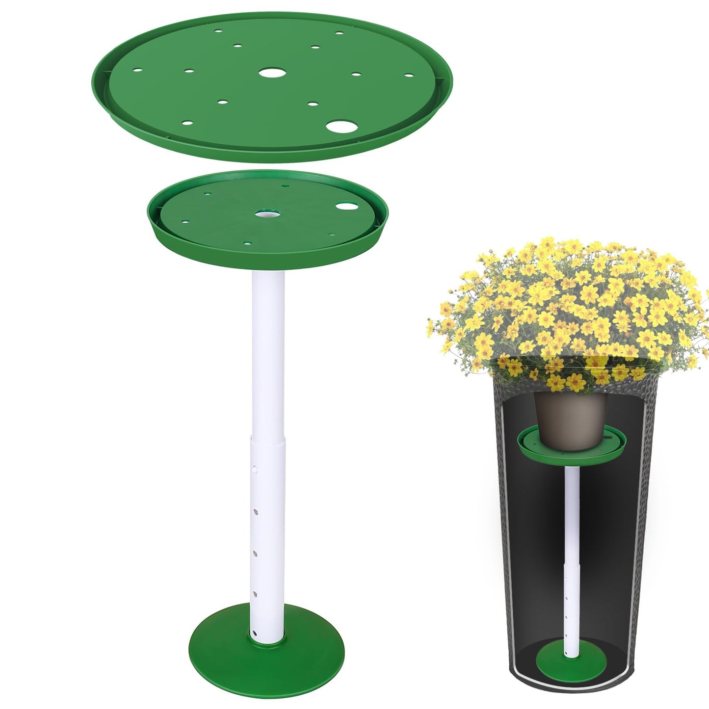 2 Pack Plant Riser Inserts for Large Pots, 8 in/10 in Interchangeable Sturdy Planter Inserts & 11 - 17 in Adjustable Height Lifters Planter Filler for Indoor & Outdoor Various Shapes Pots（Green）
