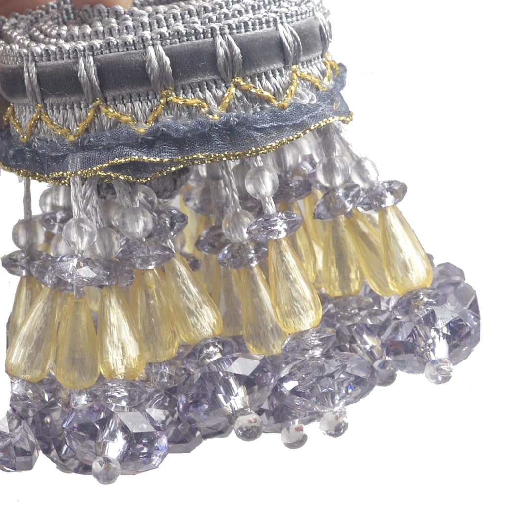 Kuasting 6.5 Yards Braid Hanging Ball Tassel Fringe Trim Bead Sewing Trim Fringe Acrylic DIY Craft Sewing Accessory for Home Curtain Decoration (Gray)