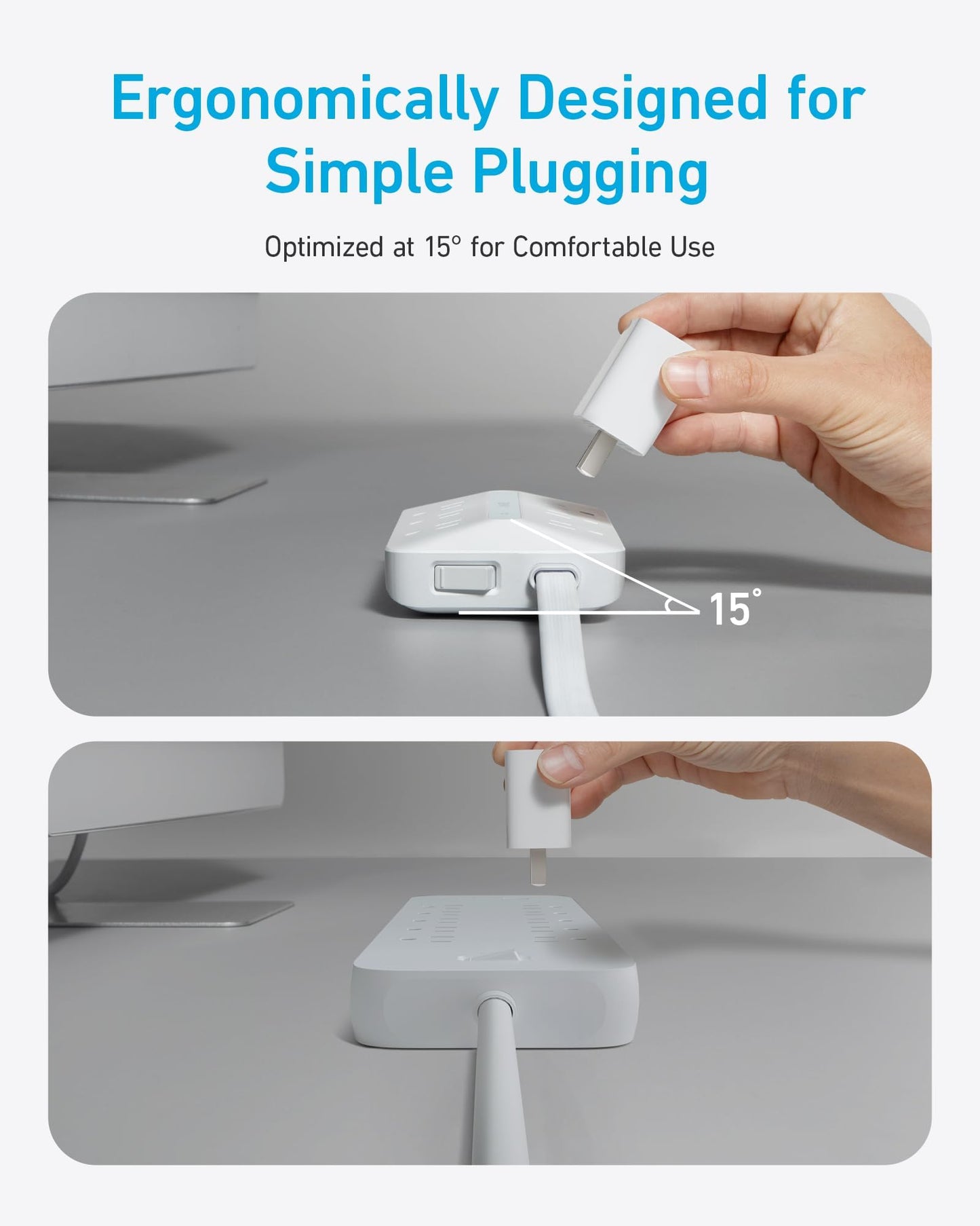 Anker 300J Flat Plug 10-in-1 Ultra Thin Power Strip with 6 AC, 2 USB-A & 2 USB-C Ports, Extension Cord, Desk Charging Station for Home, Office, College, Dorm, 5 Feet, Black