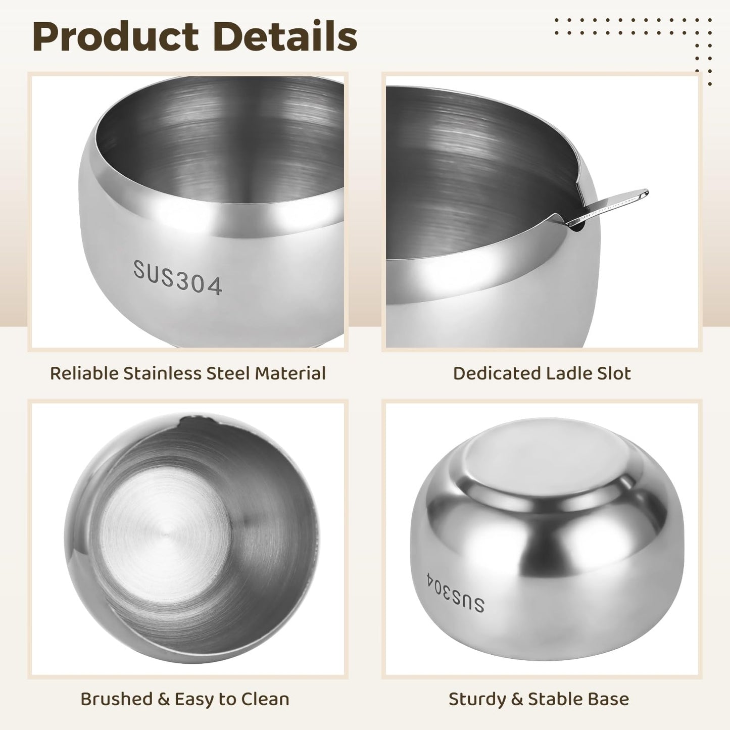 COSYOO 3 Pcs 304 Stainless Steel Seasoning Container Set with Tray, Includes Spoon Lid for Each Jar, Spice Pots on Tray, Ideal for Home Kitchen Storage of Salt, Sugar, Pepper