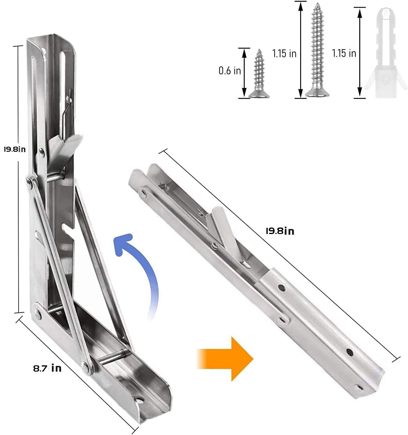 Folding Shelf Brackets - 24 Inch 2 Pcs Heavy Duty Metal Collapsible Triangle Shelf Bracket, DIY Wall Mounted Shelf Bracket, Space Saving for Bench Table