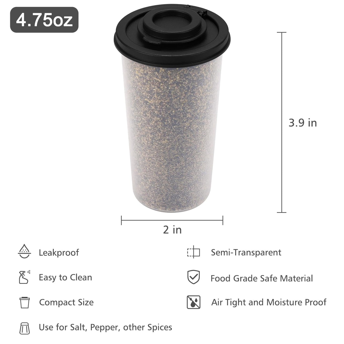 Accmor Salt and Pepper Shakers, Large Salt Shaker to go Moisture Proof Salt Pepper Shakers Spice Container Dispenser for Camping Picnic Lunch Boxes Travel Kitchen