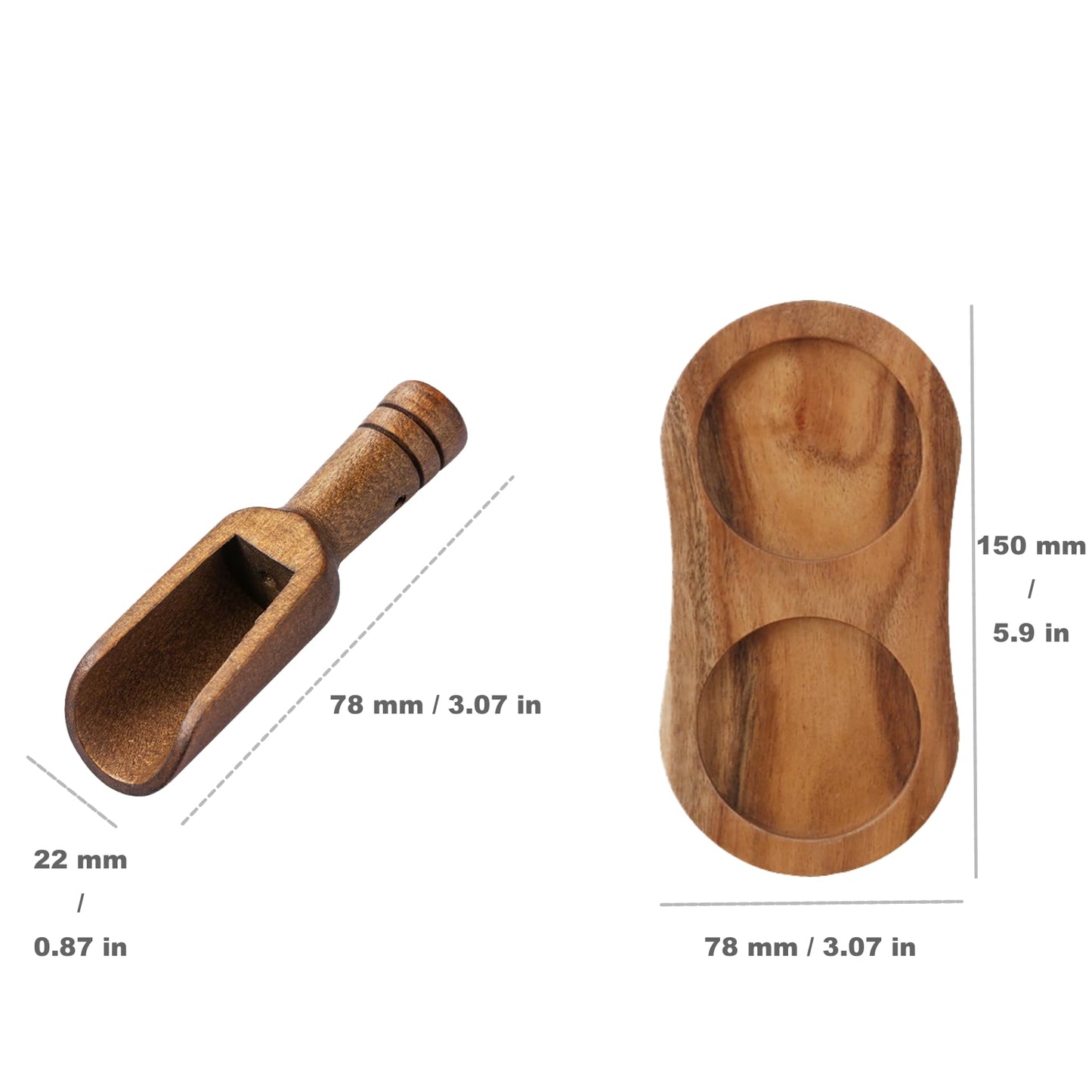 GCFTIFF Acrylic Wooden Salt and Pepper Grinder Set, Solid Acacia Wood Shakers with Adjustable Ceramic Steel Core,Manual Pepper Mill with Wooden Stand & Spoon(2pcs,8 inches)