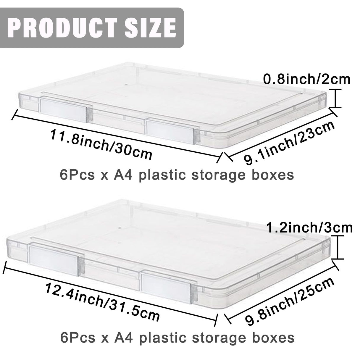 LonlyEagle 12 Pcs Clear A4 File Portable Project Case, Plastic Storage Box for 8.5" x 11" Letter Paper, Scrapbook Paper Storage Boxes Documents Magazines Holder