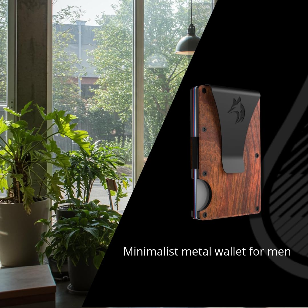 TRAVELINGO Metal Wallets for Men - Slim RFID Blocking Credit Card Holder, Walnut