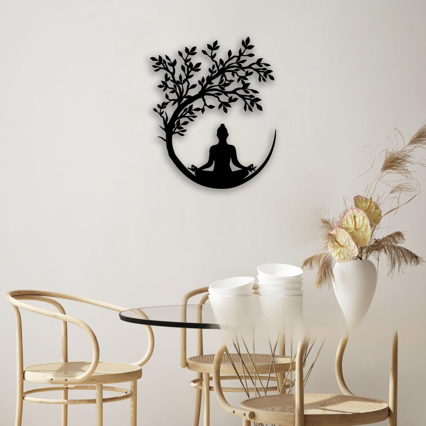OPTYBVFD Tree of Life and Buddha Metal Wall Decor - Zen Room Decor Wall Art Home Decor for Living Room, Bedroom, Office, Yoga, Meditation (Black)