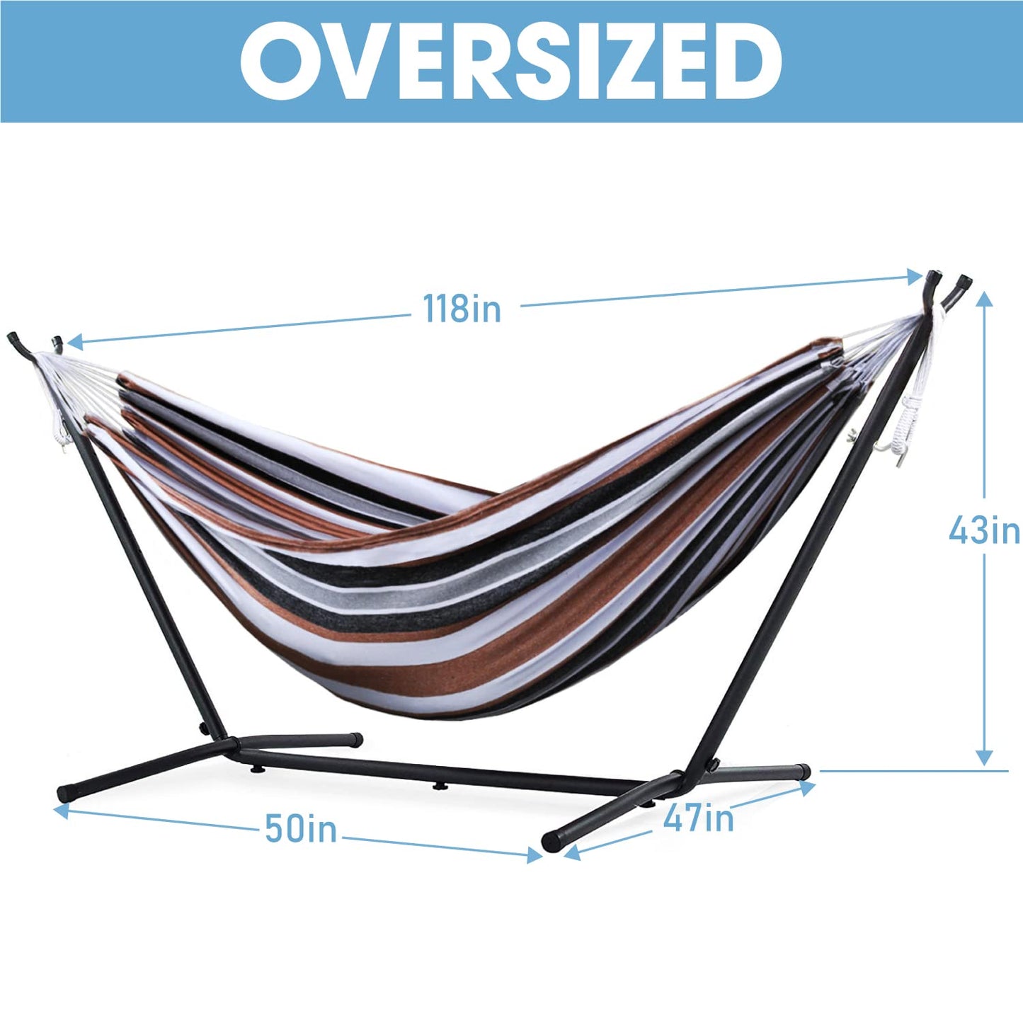 OUTDOOR WIND 550lbs Capacity Double Hammock Adjustable Hammock Bed with 10ft Heavy Duty Steel Stand Includes Portable Carrying Case, Easy Set up