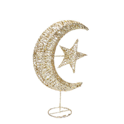 Iron Moon and Star Ornament Glitter Christmas Table Decoration Christmas Tree Decoration Wedding Birthday Holiday Party Supply 20cm (Golden)