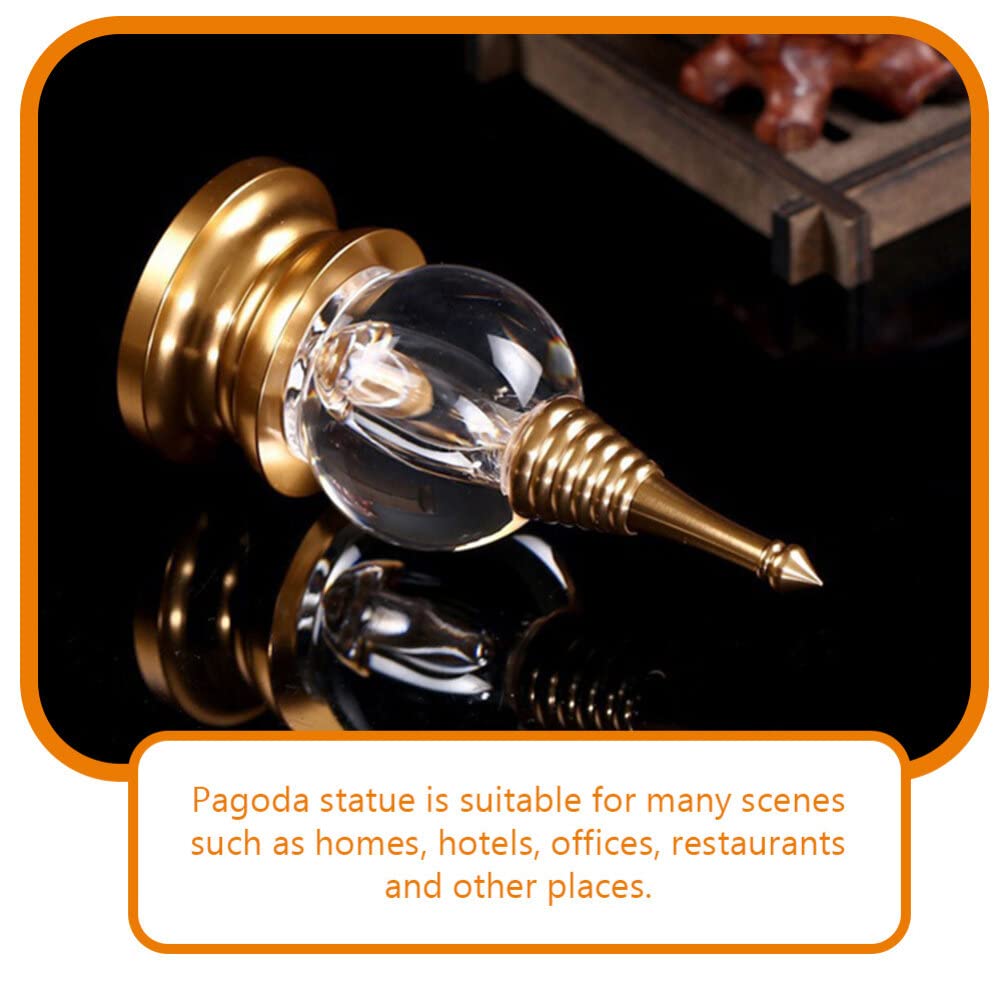 Angoily Alloy Crystal Tower Ornament Buddhist Stupa Statue Zen Meditation Decor for Home Office Shelf Display