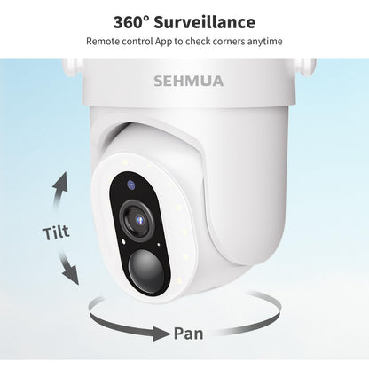 SEHMUA 2K Solar Security Cameras Wireless Outdoor, 2 Pack 360° View Pan/Tilt WiFi Security Camera Outside with Color Night Vision,Easy to Install, PIR Alarm, 2-Way Audio