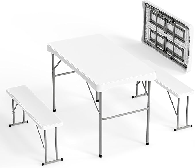 VINGLI Picnic Table Set with 2 Benches, 6 Feet Camping Table Chair Set