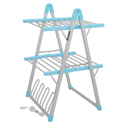 SHARNDY Electric Heated Clothes Drying Rack,Foldable Heated Garment Dryer with Timer Shut-Off Laundry Rack for Clothes Shoes Socks,Aluminum Alloy,Blue,Plug & Play,(39.37x25.98x23.82in)