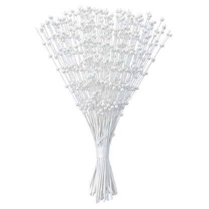 Alrhso 50 Pcs Pearl Floral Picks Pearl Bouquets 4mm Bead String Garland Floral Beaded Spray Filler Arrangements Christmas Tree Picks Wedding Decor (White)