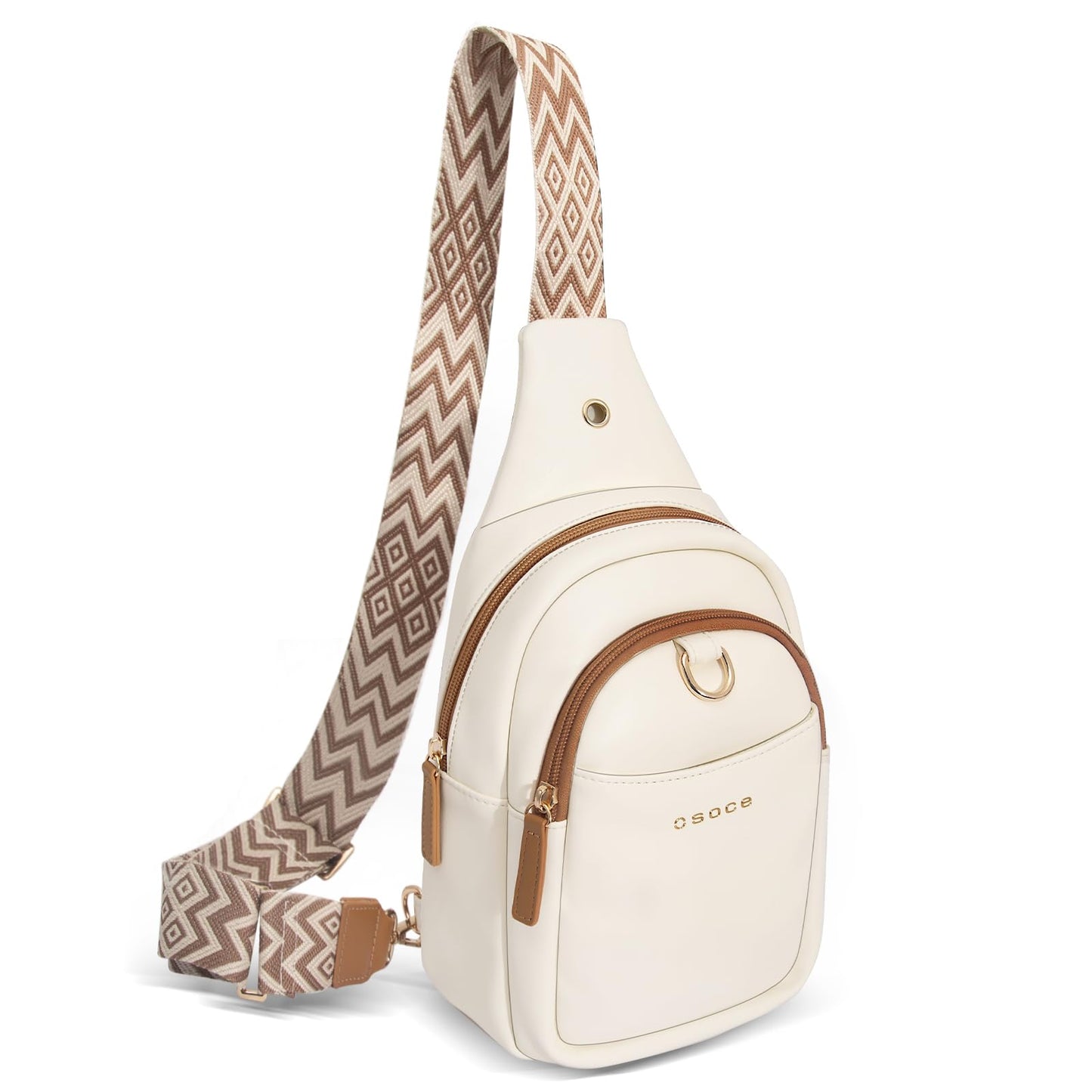 OSOCE Crossbody Bag for Women PU Sling Belt Bag Small Shoulder Chest Bag Purses with Adjustable Guitar Strap Phone Cable Hole Fanny Pack Cross Body Bags with for Ladies Travel Shopping.