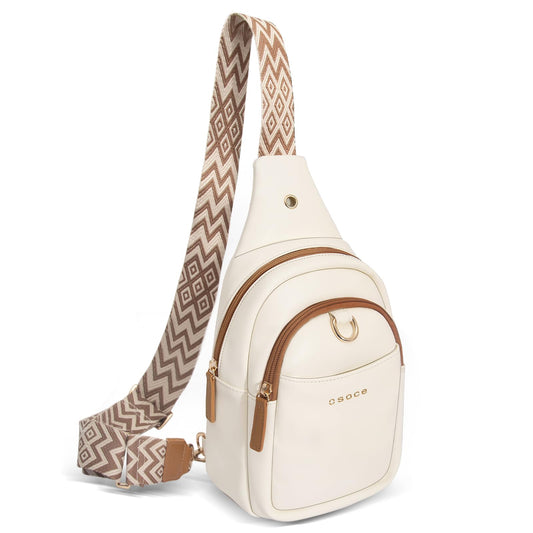 OSOCE Crossbody Bag for Women PU Sling Belt Bag Small Shoulder Chest Bag Purses with Adjustable Guitar Strap Phone Cable Hole Fanny Pack Cross Body Bags with for Ladies Travel Shopping.