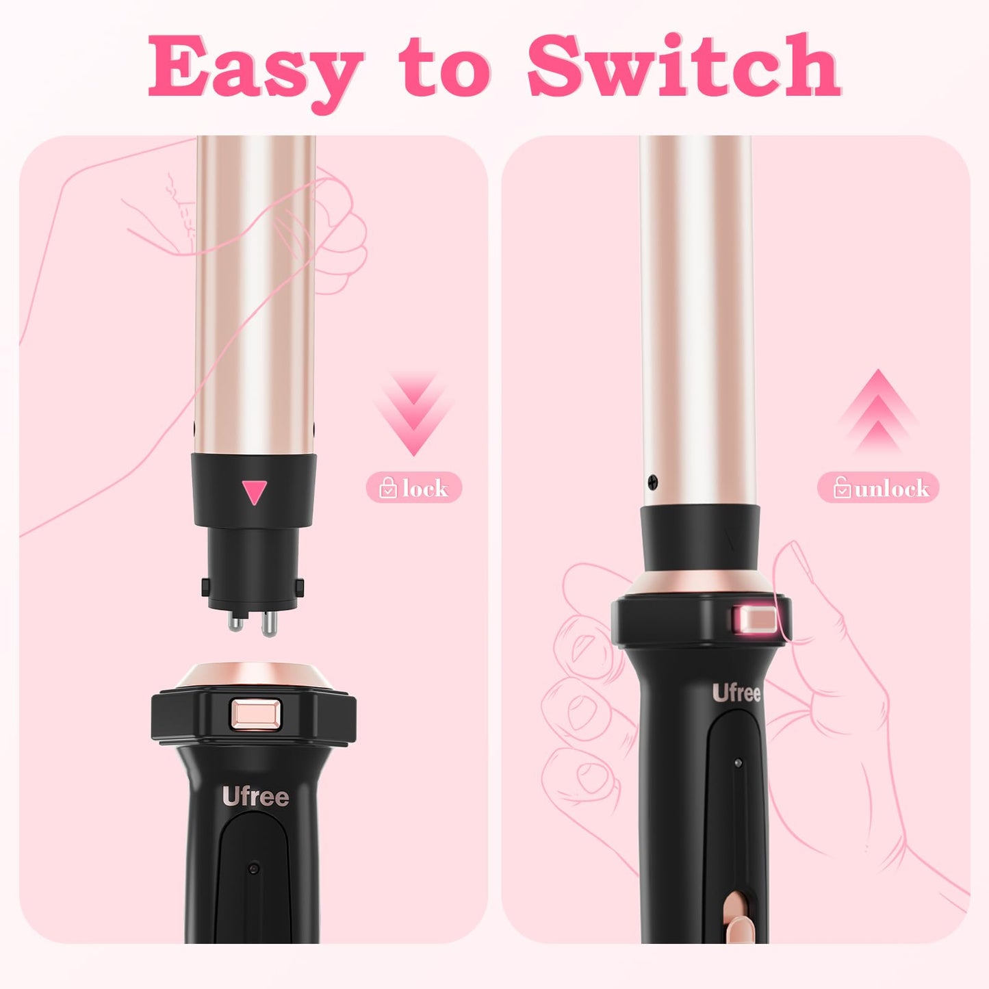 Birthday Gifts for Women, Ufree 5 in 1 Curling Iron with Interchangeable Ceramic Barrels (0.35"-1.25"), Curling Wand Set with Flat Iron Hair Straightener, Instant Heat Up, Dual Voltage Hair Curler