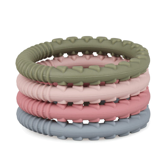 Silicone Teether Bracelet, Soft Silicone Teether Rings with Organic Featuring Multiple Raised Textures to Soothe Gums, Food Grade Silicone, BPA & Phthalate