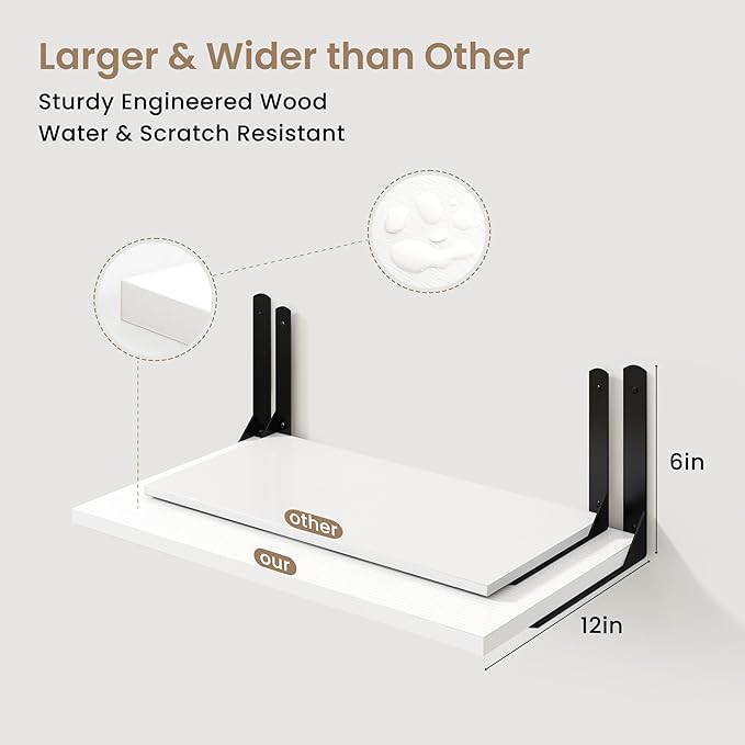 Fun Memories Floating Shelves for Wall, 12 Inch Deep Floating Shelves Set of 2