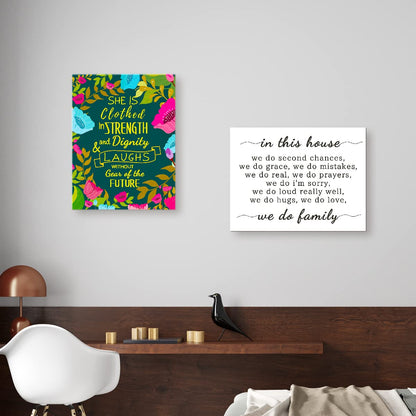 Family Quotes Canvas Wall Decor, We Do Family Sign Farmhouse Canvas Painting Wall Decor for Home Living Room 15x11 In