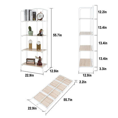 Crofy No Assembly Folding Bookshelf for Living Room, 4 Tier White Collapsible Book Shelf for Home Office, Portable Bookcase Storage Organizer
